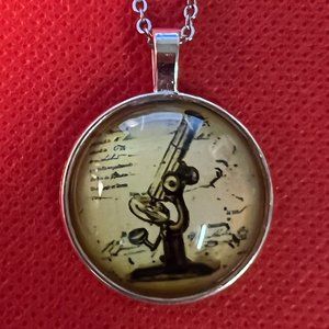 Vintage Microscope Silver Tone Pendant Necklace